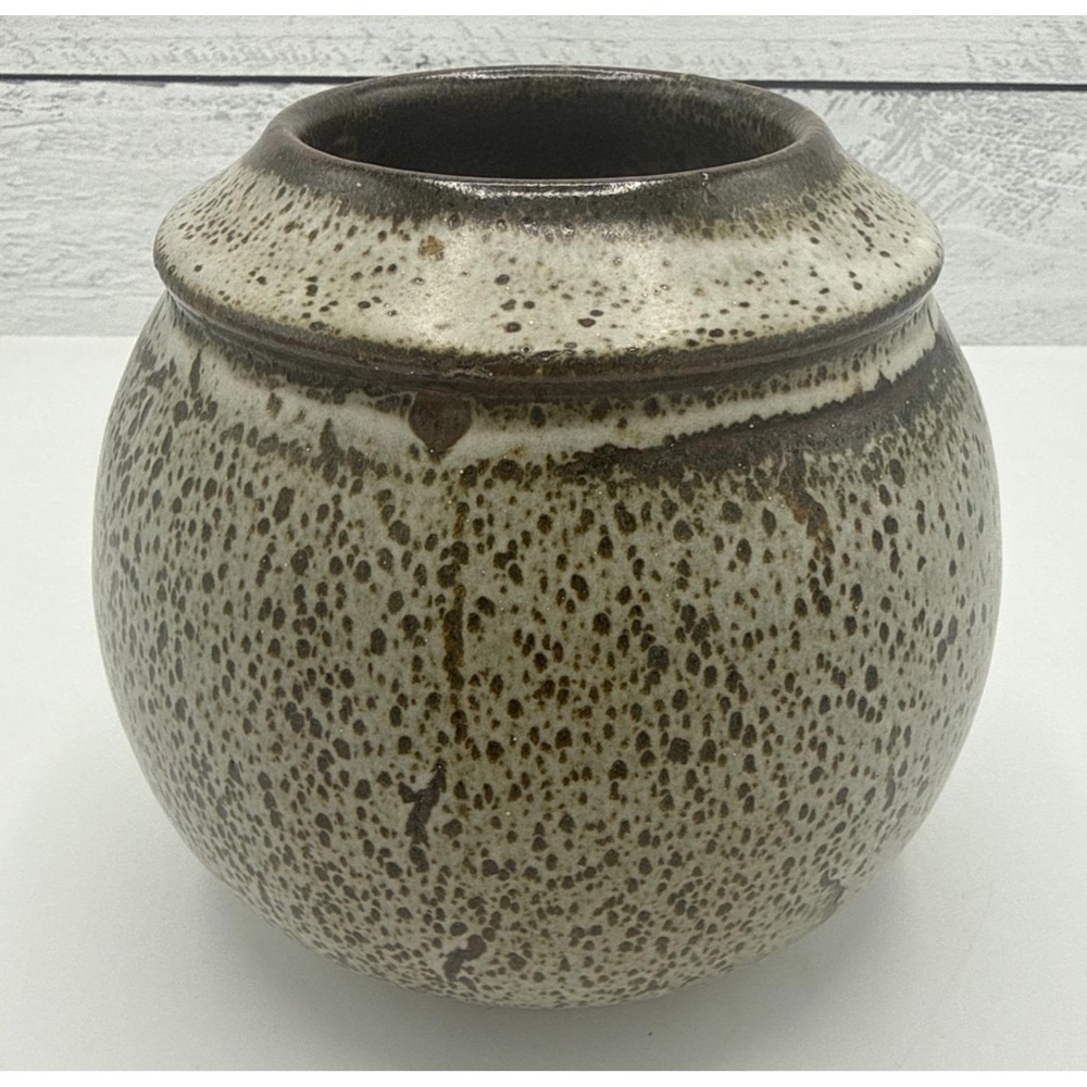 Tim Havens Pottery Vase Round Speckled Glazed Studio Art 1970s MCM 5.5" Tall